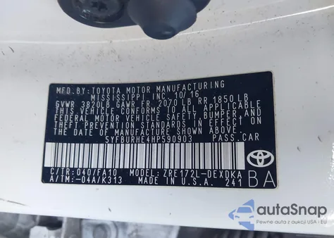 2017 Toyota Corolla L from USA, damaged, VIN 5YFBURHE4HP590903